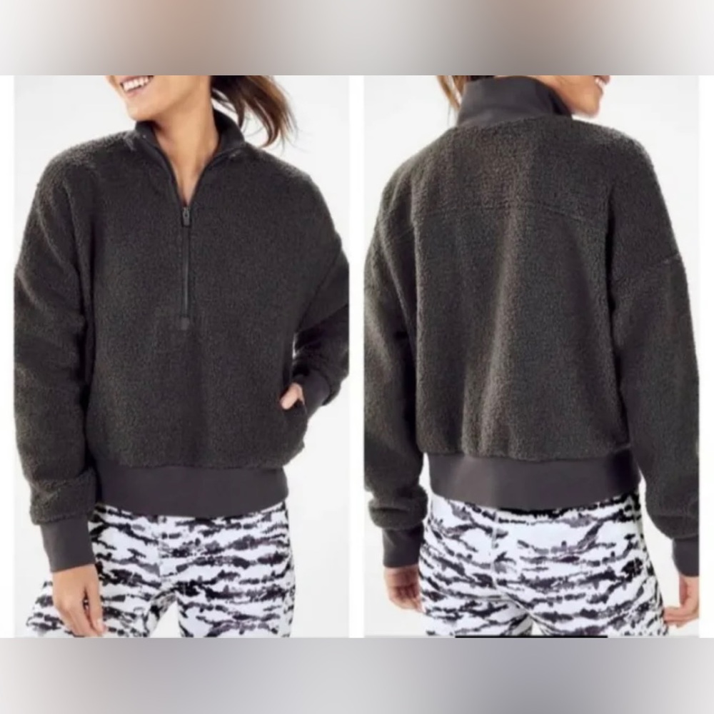 Fabletics Women's XXL Athleisure Dream Polar 1/2 Zip Fleece Sherpa Pullover Gray